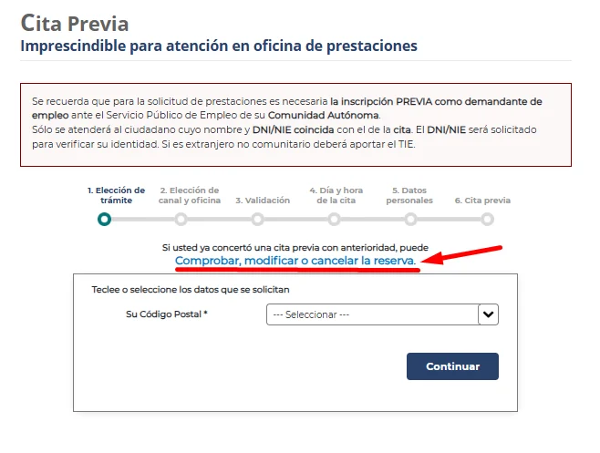 Comprobar modificar o cancelar reserva SEPE