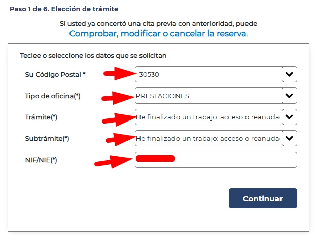 Elección del trámite en el SEPE